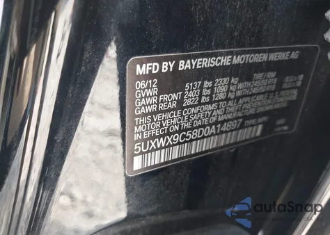 2013 BMW X3 xDrive28I from USA, damaged, VIN 5UXWX9C58D0A14897